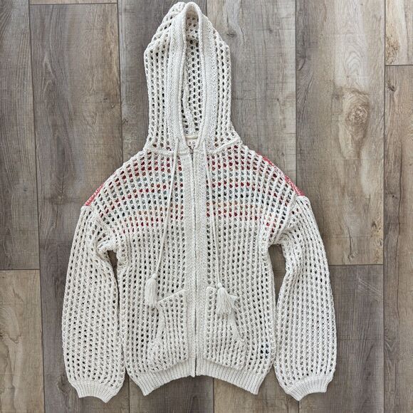 Pol Womens Crochet Open Knit Sweater Size M Rainbow Beachy Boho Travel Vacation - Picture 2 of 13